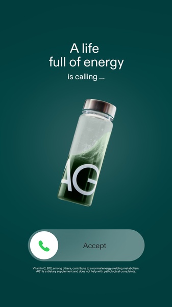 This dietary supplement ad creative mimics a smartphone's incoming call screen to create a sense of urgency and direct invitation for the user.